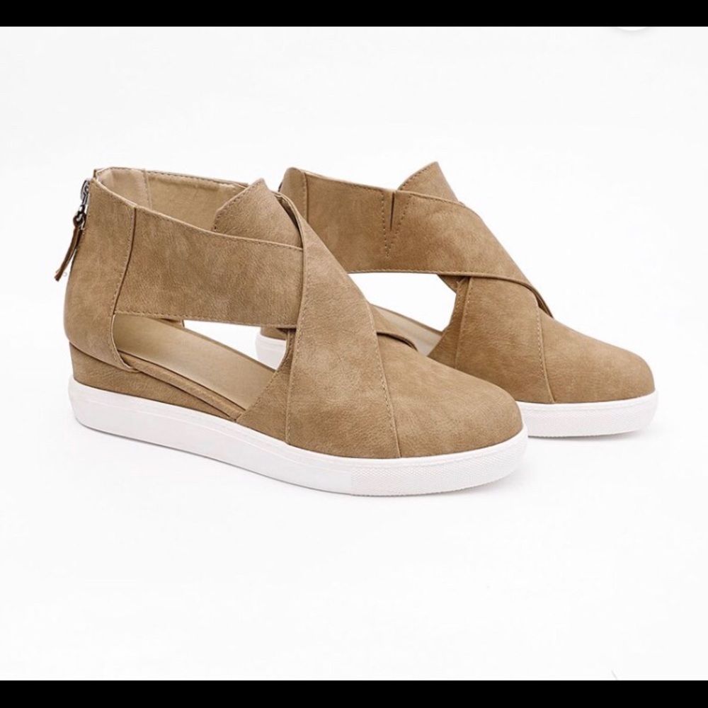 Cut Out Wedge Sneakers in tan